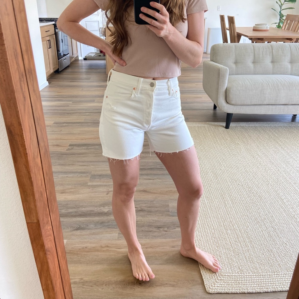 GAP white cheeky short midi high rise denim super high waisted button up shorts